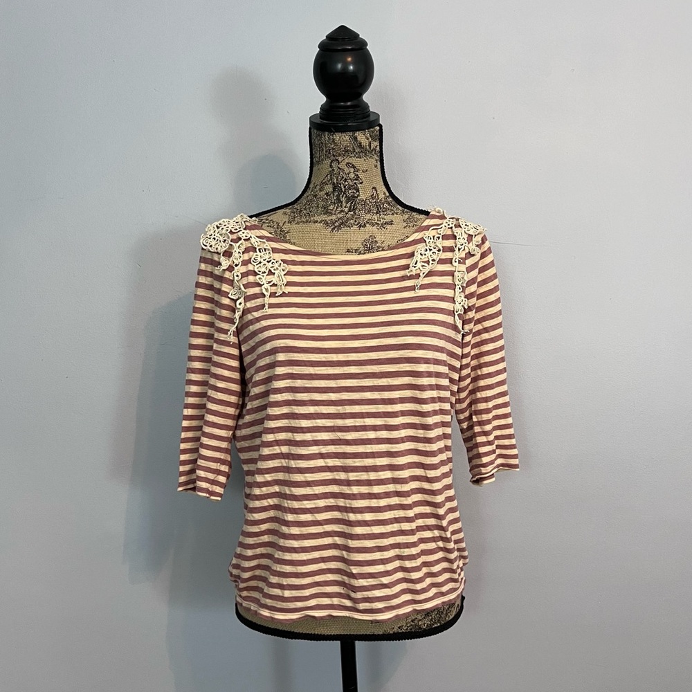 Anthropologie Stripe Lace Top